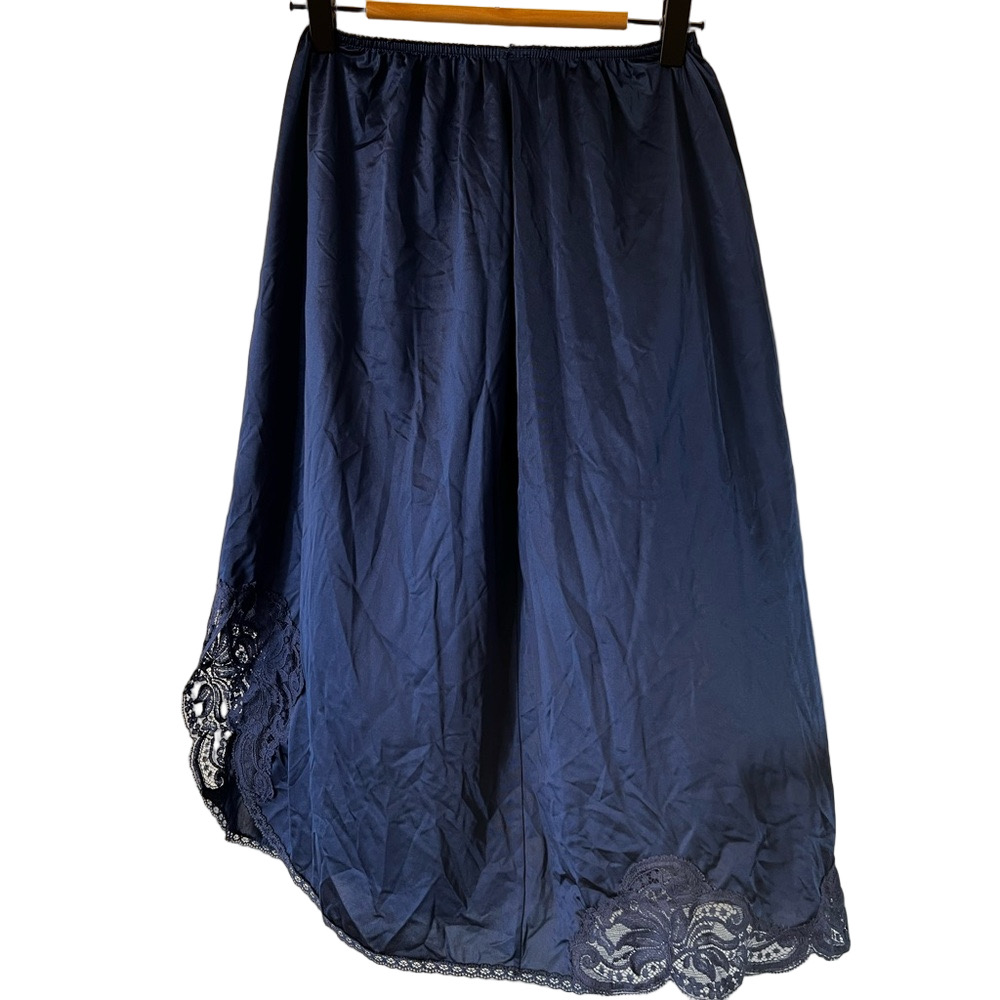 Elegant Navy Blue Lace Trim Chemise